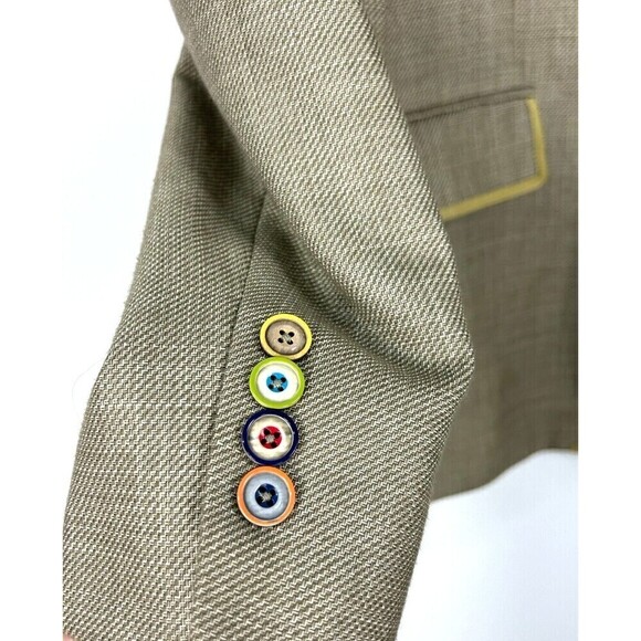 Tallia Mens Sz 48R Green Tan Blazer Two Button Single Breasted Formal Preppy Hng - Picture 9 of 12